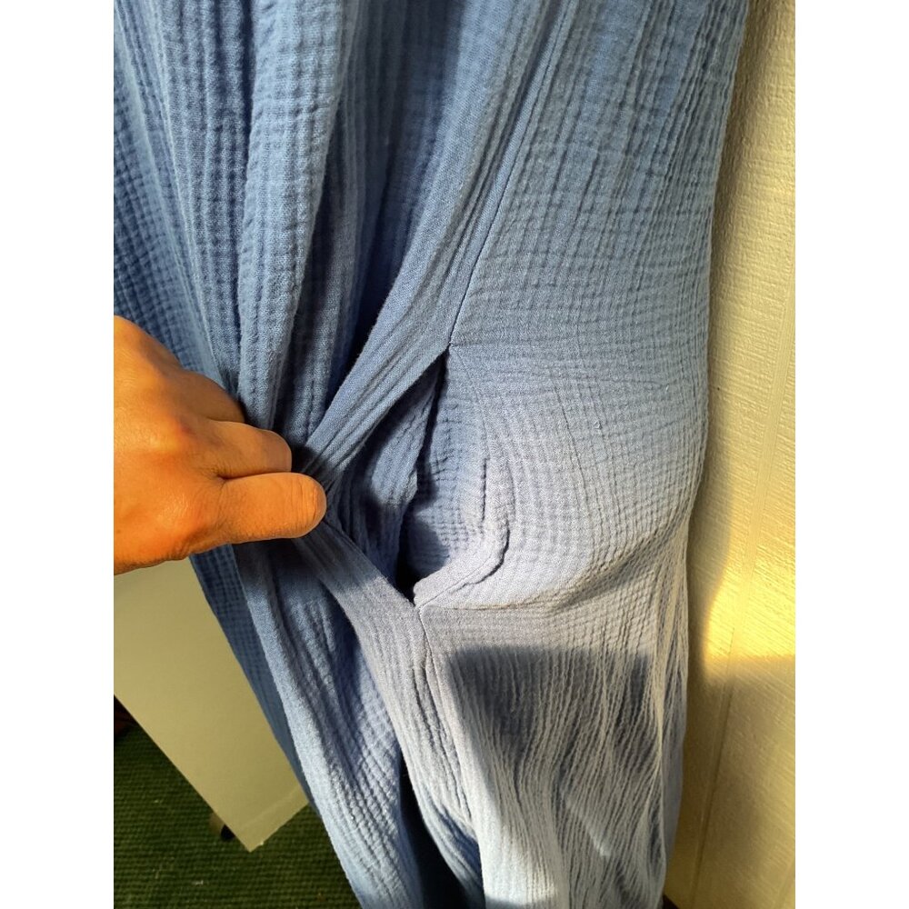 Magashoni Blue Cotton Gauze Sundress With Fringe V-Neckline Size S - Picture 5 of 5